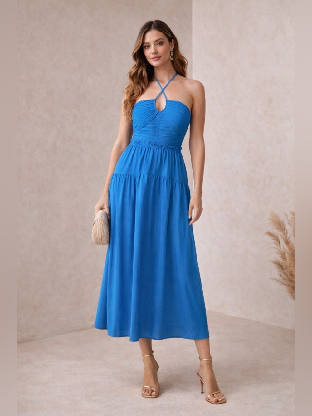 White House Black Market Royal Blue Halter Midi Dress